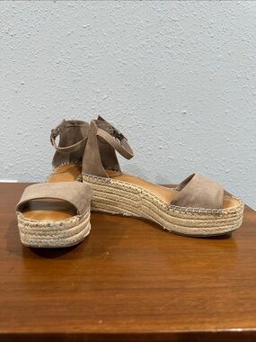Kelly & Katie Taupe Suede Espadrille Wedge Sandals with Ankle Strap